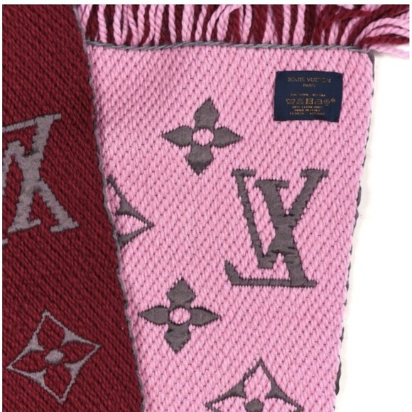 Louis Vuitton Wine Pink Logomania Wool Silk Lv Monogram Scarf 34X68 - Picture 3 of 5